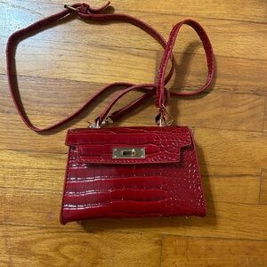 Red Faux Crocodile Convertible Cross Body Bag